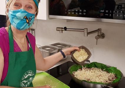 Allison Wilcox, making lunch in our old kitchen